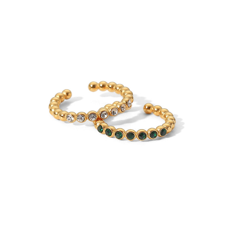 INS Dainty Thin Bead Green Zircon Ring Jewelry Stainless Steel Zirconia Paved Bead Open Ring