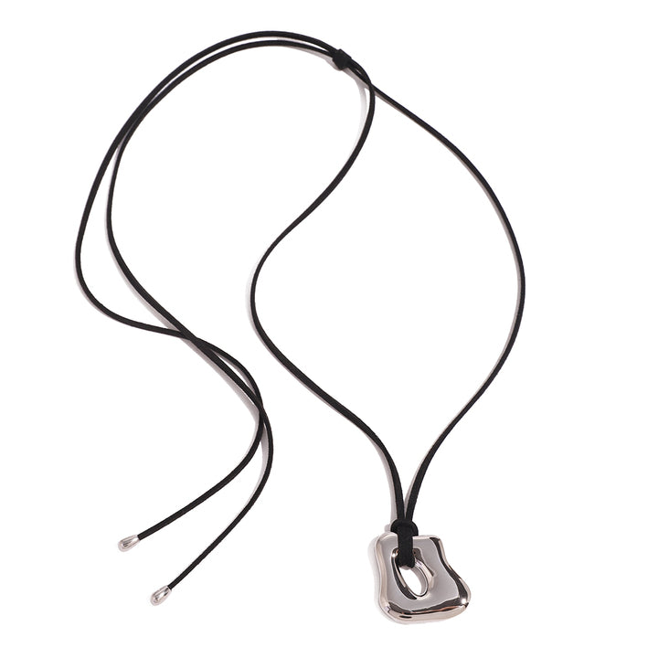 J&D 18k Stainless Steel Irregular Liquid Gloss Hollow Pendant Brown Velvet Necklace Unique Fashion 120cm