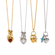 J&D Original Design 316L Stainless Steel Red Blue Zircon Heart Round Cross Pendant Charm Necklace Valentine's Day Gift