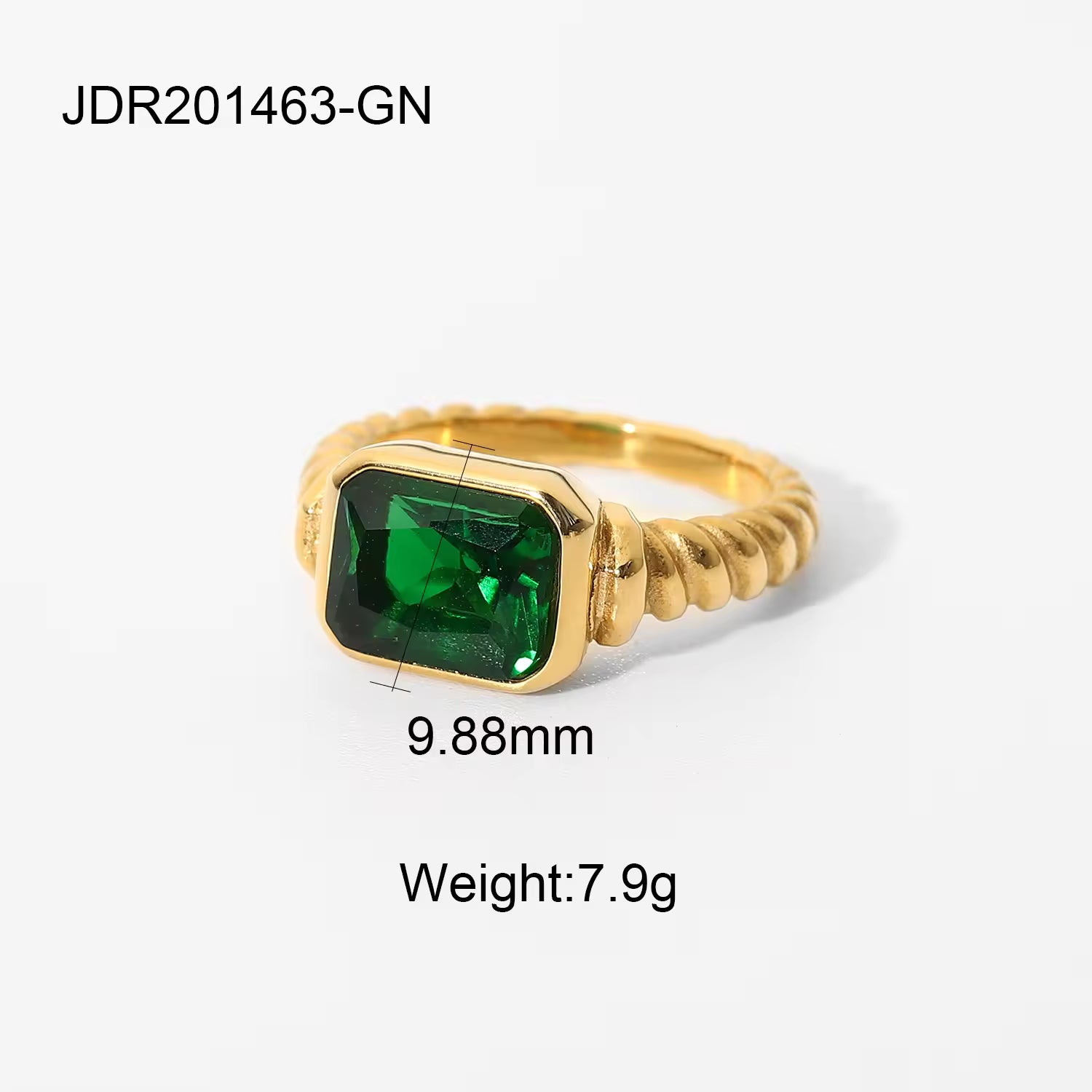Fashionable Minimalist 18K Gold Plated Statement Stainless Steel Summer Green Ring