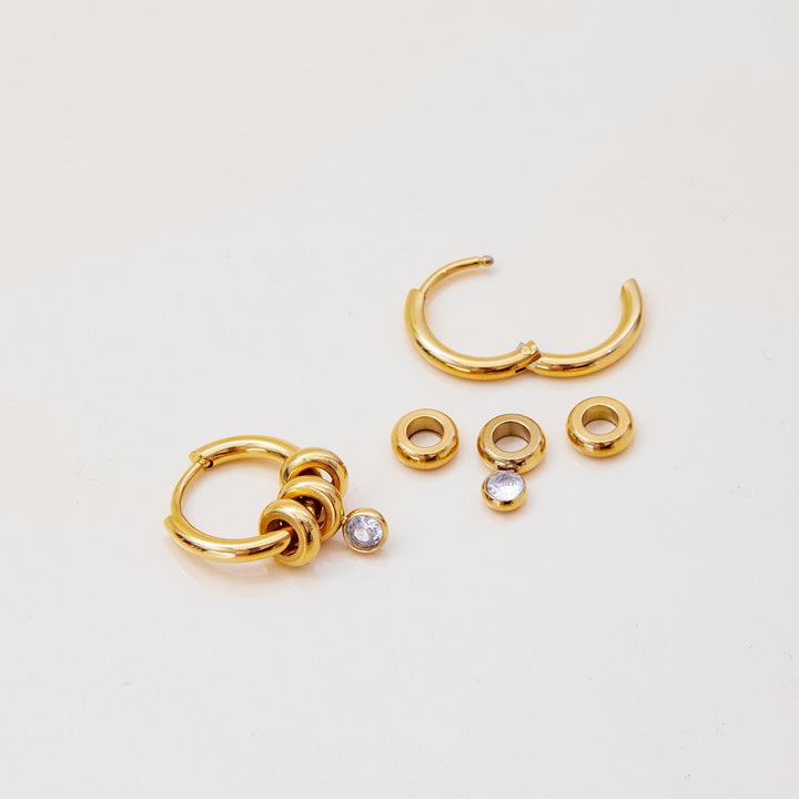 J&D Modern Minimalist 18K Gold Stainless Steel Zircon Pendant Hoop Earrings
