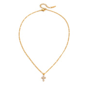 J&D Classic 18K Gold Stainless Steel Glass Pearl Small Cross Pendant Necklaces for Women