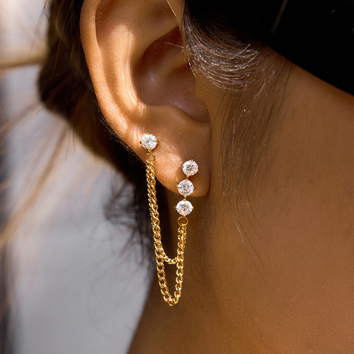 J&D Elegant Linear Chain Tassel Earrings 18K Gold Plated with Cubic Zirconia Accents Classic Drop Dangle Earrings for Women