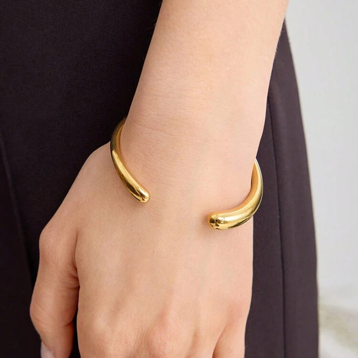 J&D Minimalist Stainless Steel 18K Gold Plated Bangles Glossy Women Simple Open Bracelets Cuff Bangles