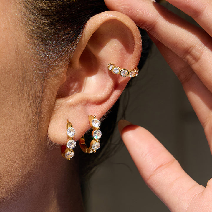 J&D Delicate CZ Hoop Earring 18K Gold Plated Stainless Steel Classic White Round Oval Zirconia Hoop Earrings