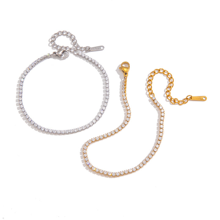 J&D Jewelry Stainless Steel Bracelet Tarnish Free Waterproof 2mm Zirconia Tennis Bracelet for Women Jewelry