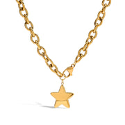 J&D 18k Gold Plated Stainless Steel Classic Style Polished Star Cute Glossy Pendant Necklace
