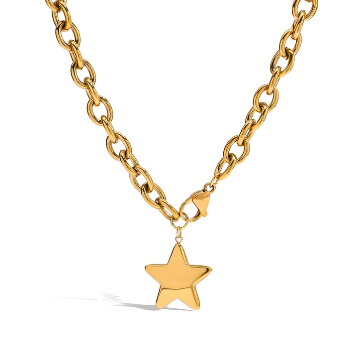J&D 18k Gold Plated Stainless Steel Classic Style Polished Star Cute Glossy Pendant Necklace