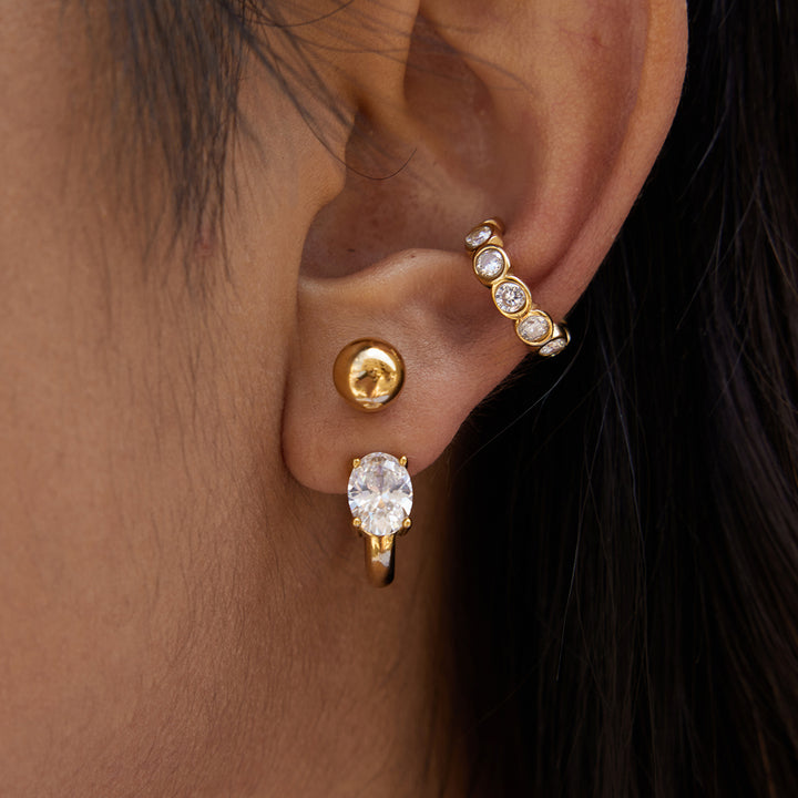 J&D Exquisite Zirconia Ear Cuff 18K Gold Plated Stainless Steel Classic Fashion Round CZ Ear Cuff White Green Zirconia Ear Cuff