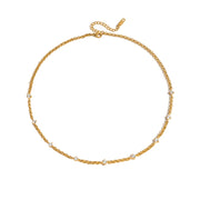 J&D Classic Zirconia Necklace 18k Gold Stainless Steel Fashion Zirconia Paper Clip Link Chain Cubic CZ Figaro Chain Necklace