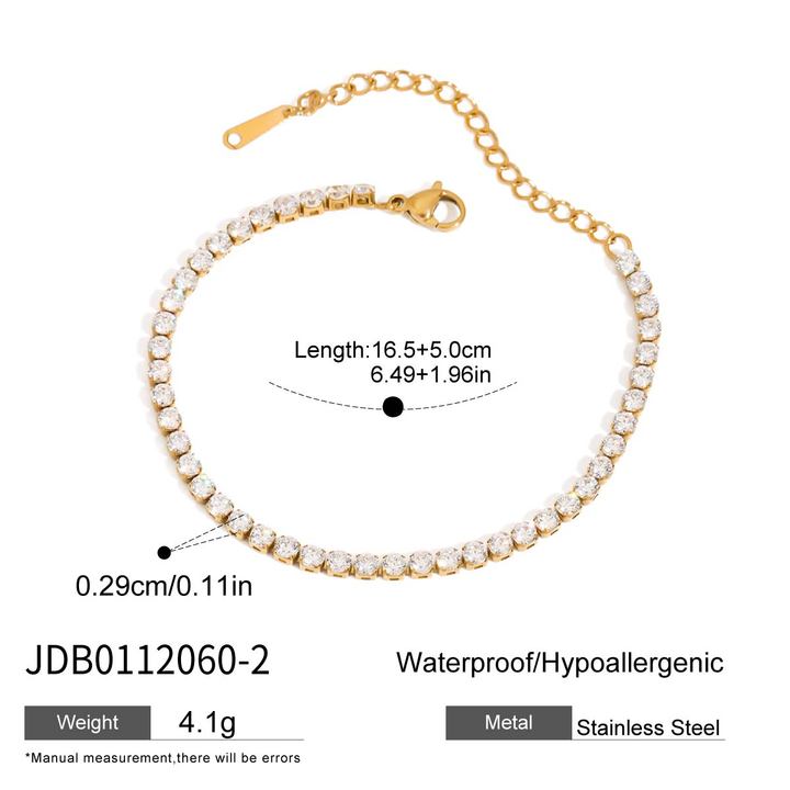J&D Luxury Stylish 18K Gold Stainless Steel Tennis Chain 3MM Zircon Chain Sports Tennis Chain Bracelet