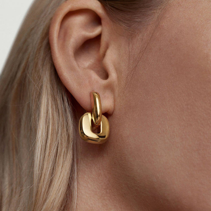 J&D Modern Minimalist Two-Tone Oval Earrings 18K Gold Stainless Steel Geometric Stackable Dainty Jewelry for Women