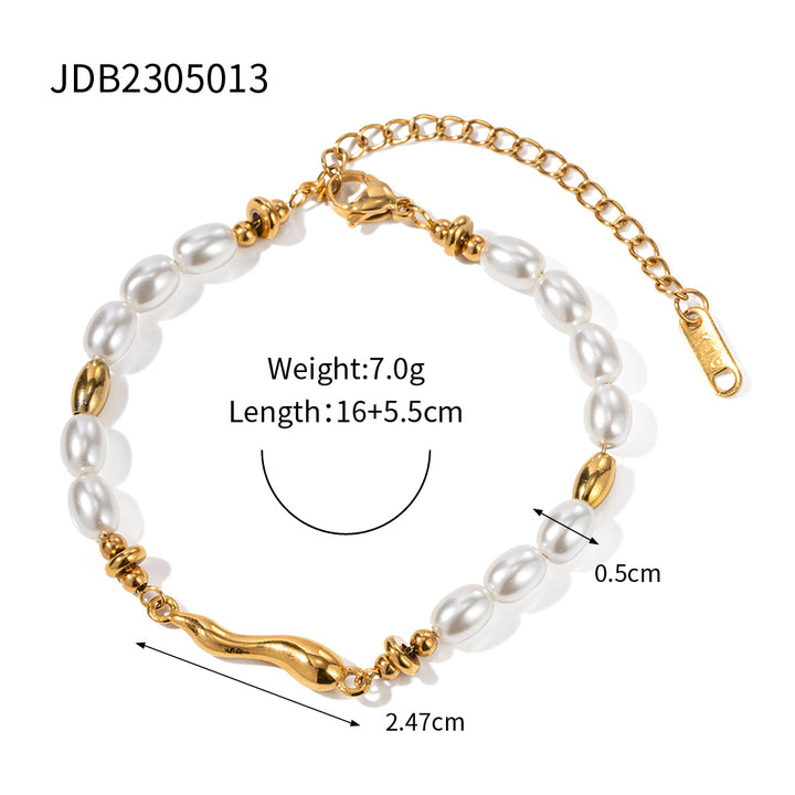 Glass Pearl Beads Chain Bracelet Jewelry Gift 18k Gold Plated Stainless Steel Simple Daily Bracelet for Women