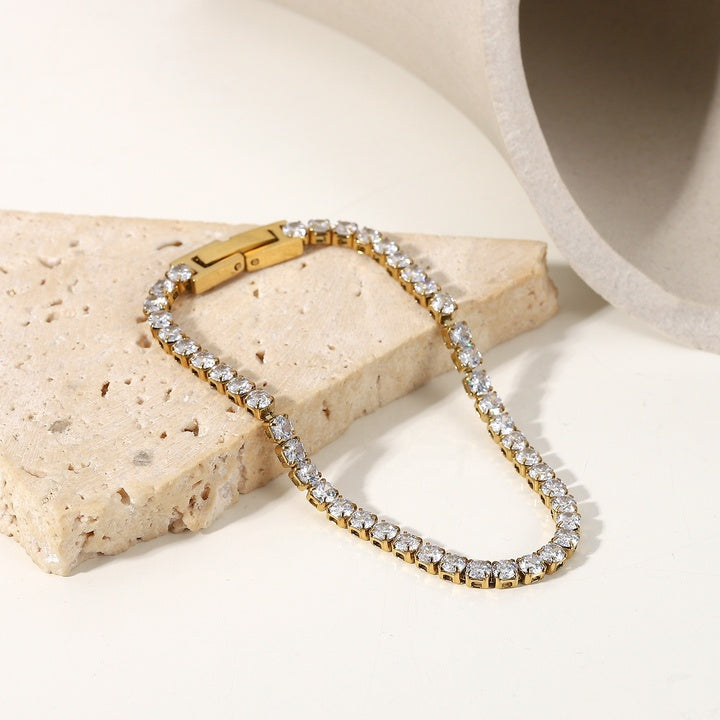 Trendy 14k Gold Plated Full Zircon Plated Claw Setting Stainless Steel Bracelets for Ladies Gift