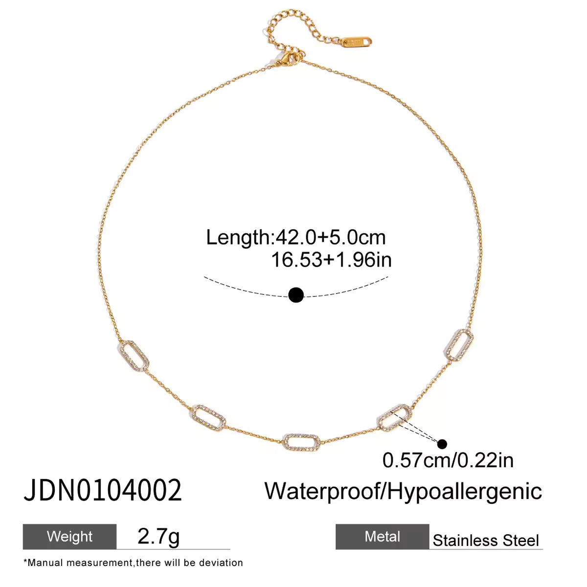Women Classic 18K Gold Plated Round White Zircon Necklace Adjustable Chain Dainty Elegant Sparkly Fashion Jewelry