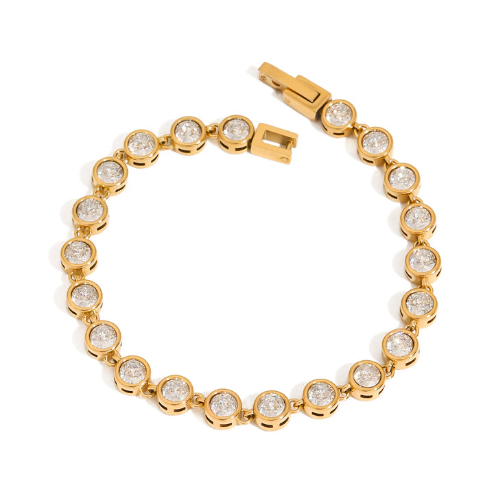 J&D 18K Gold Women's Tennis Bracelet Vintage Stainless Steel Zircon Fashion Jewelry for Anniversaries Bustling Simple Style