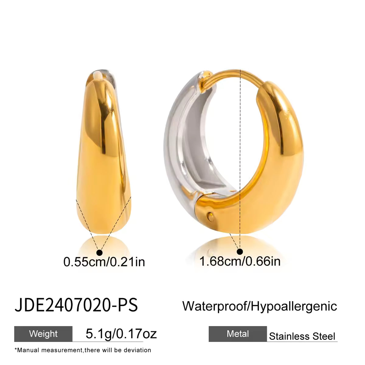 Geometric Jewelry 18K Gold Plated Earrings Stainless Steel Waterproof High Polish Huggie Hoop Earring for Girls