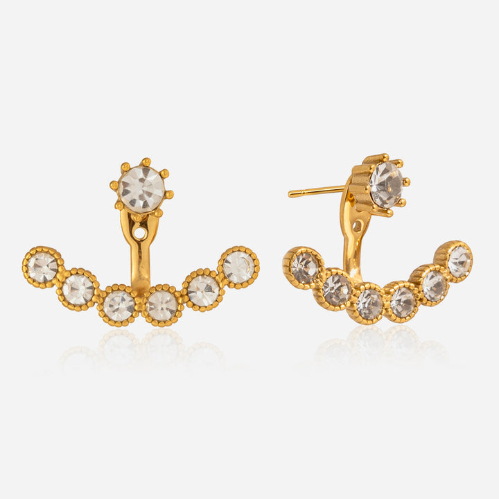 J&D Elegant Rhinestone Jackets Earring 18K Gold Stainless Steel Fashion Delicate Fan Rhinestone Detachable Jackets Earring