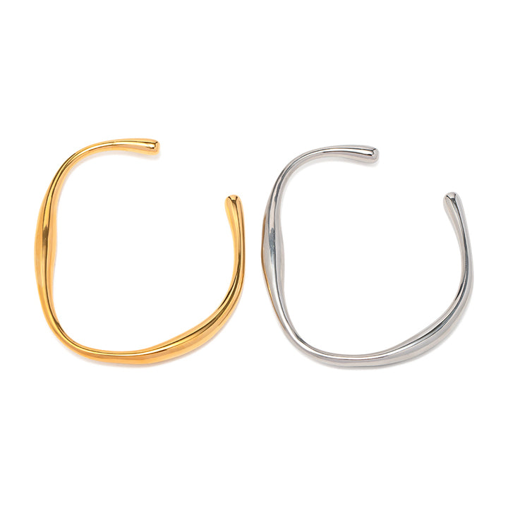 18K Gold and Silver Plated Water Wave Irregular Opening Stainless Steel Bangles Simple Style for Women