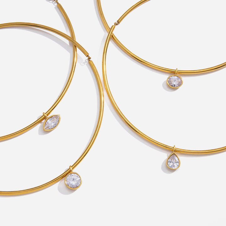 J&D Classic Chic 18K Gold Stainless Steel Necklace White Various Shapes Zircon Pendant Necklaces