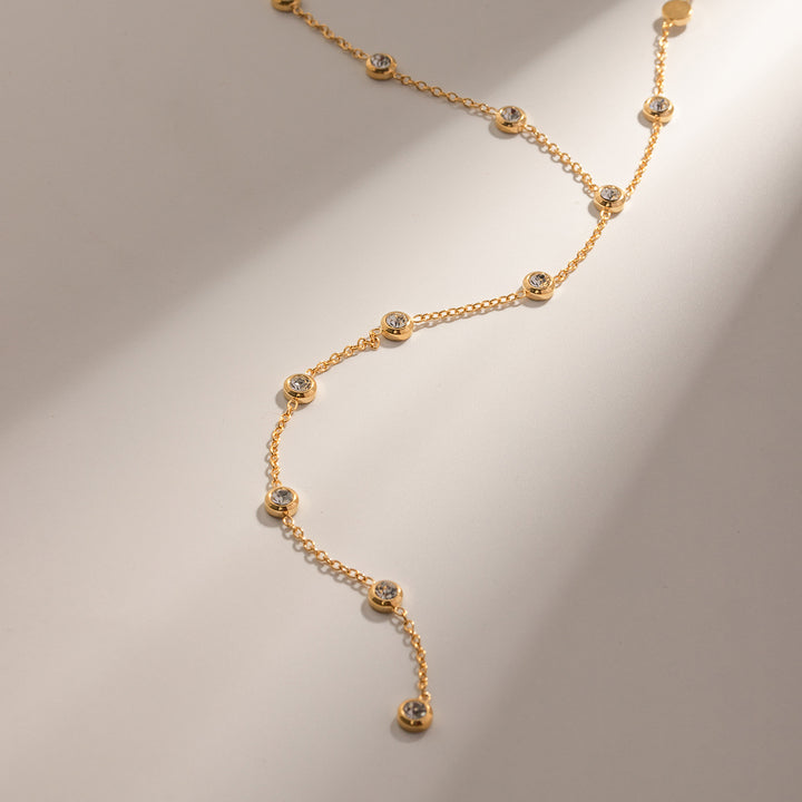 J&D Jewelry Dainty 18K PVD Gold Plated Stainless Steel Cubic Zirconia Long Y Shape Chain Necklace