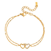 JD Romantic Open Heart Double Loop Bracelet for Women 18K Gold Plated with White CZ Crystals Dainty Valentine Gift Jewelry