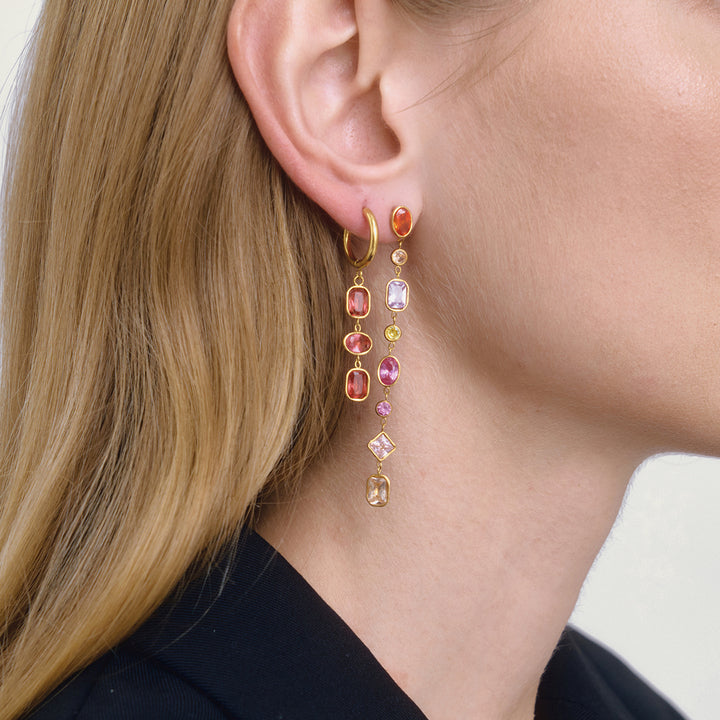 J&D Women's Red Zirconia Tassel Earrings - 18K Gold Plated Geometric Drop Earrings