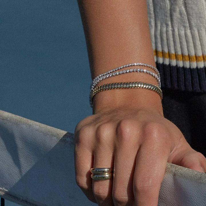 J&D Luxury Stylish 18K Gold Stainless Steel Tennis Chain 3MM Zircon Chain Sports Tennis Chain Bracelet