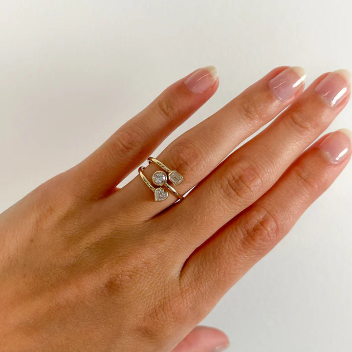 Zircon Multi Three Layers Ring Hollowed 18K PVD Gold Plated Stainless Steel Three-layer Heart Opening Ring for Women Jewelry