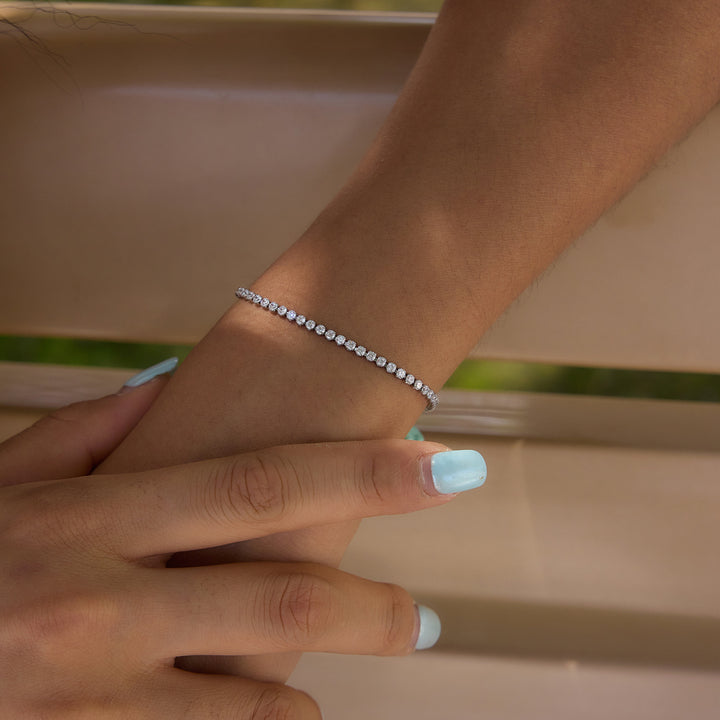 J&D Jewelry Stainless Steel Bracelet Tarnish Free Waterproof 2mm Zirconia Tennis Bracelet for Women Jewelry