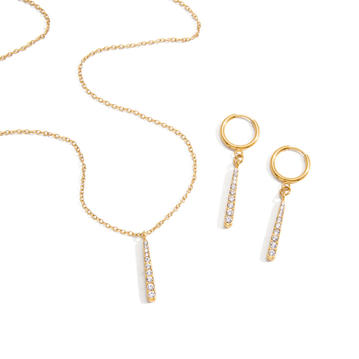 J&D Classic Waterdrop Jewelry 18k Gold Plating Stainless Steel Rhinestone Water Drop Earring Necklace Jewelry Set