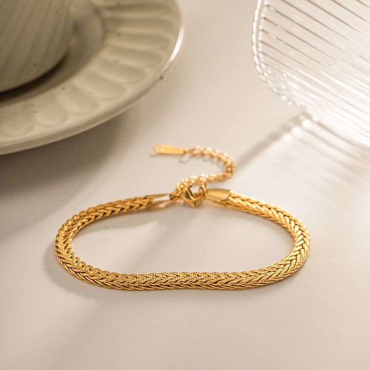 18K Gold Plated Stainless Steel Thick Bracelet Jewelry Set Minimalist 4.4mm Wide Waterproof Choker Necklace Set