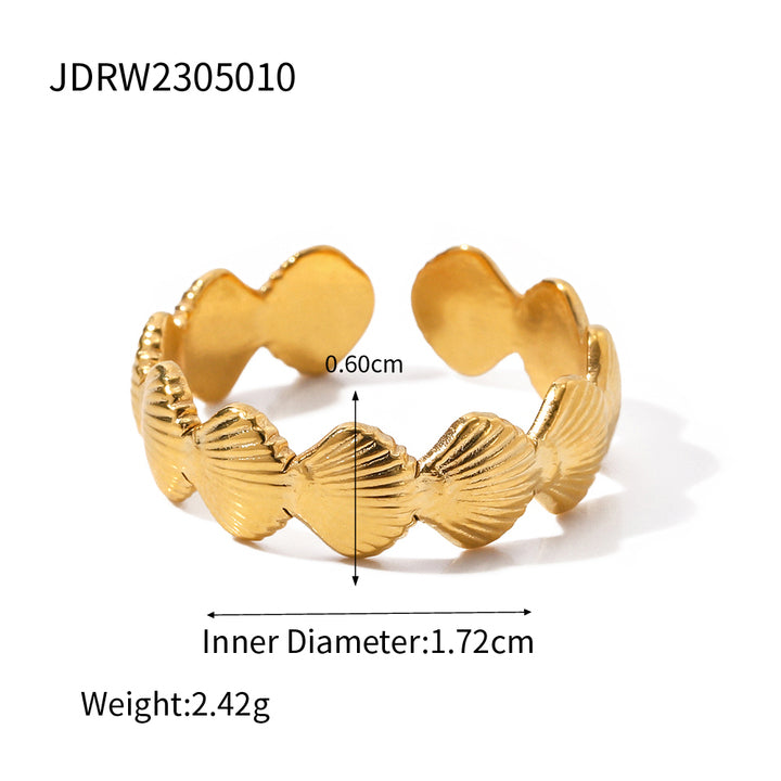 Charm Stainless Steel 18K Gold Plated Jewelry Gift Opening Scallop Shell Chain Rings for Women