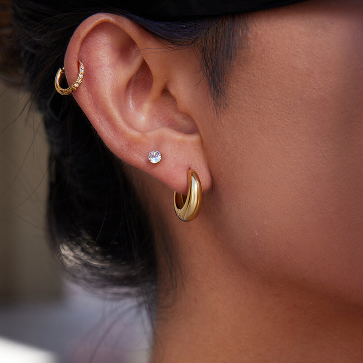 J&D Fashion 14k Hoop Earring Gold Plated Stainless Steel Classic Hollow Chunky Hoop Earring