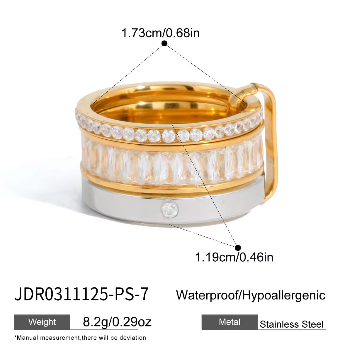 Elegant Two Tone Stackable Rings 18K Gold Plated Multi Band Ring with Cubic Zirconia Accents Modern Geometric Women Jewelry