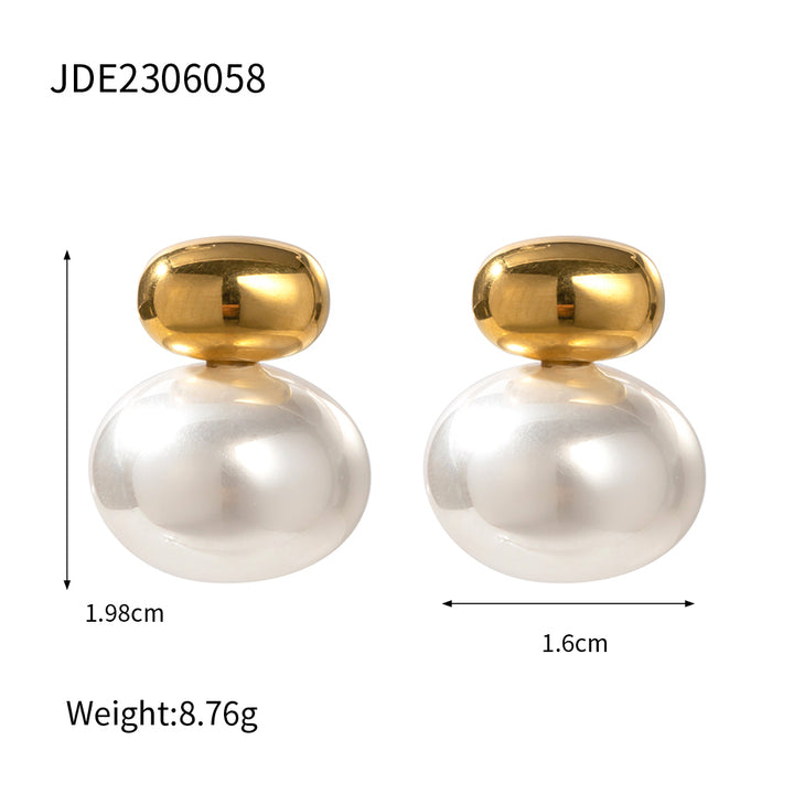 Trendy Women's 18K Real Gold Plated Stainless Steel Ball Earrings Classic Pearl Stub Drop Earrings