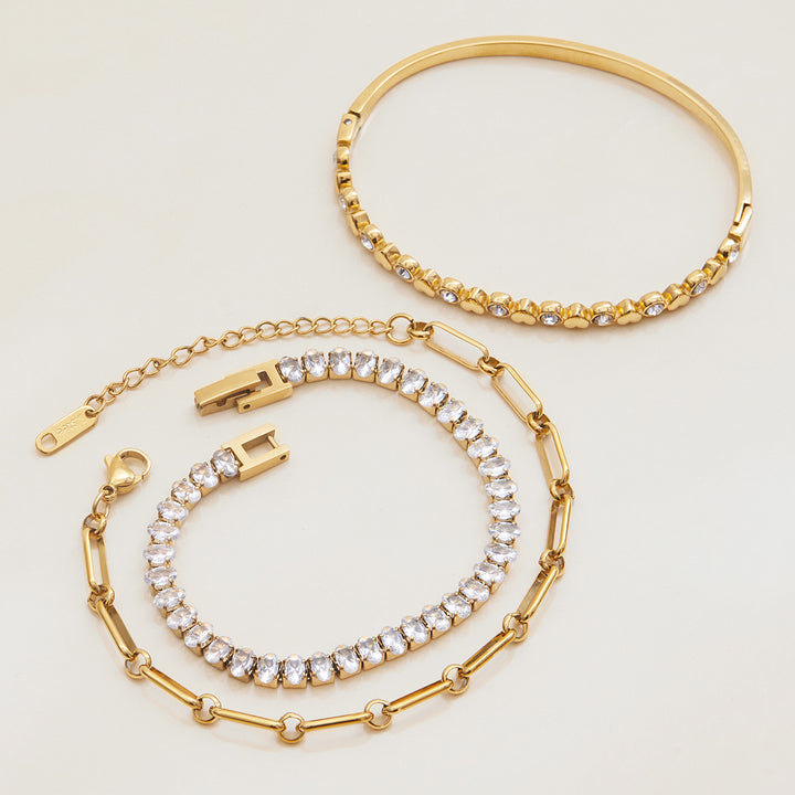 JD Elegant Ladies 18K Gold Plated Paperclip Chain Bracelet Zircon Bracelet Adjustable Stackable for Classic and Trendy Looks