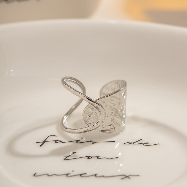 New Trend 18K Gold and Silver Plated Wide Ring Gift Stainless Steel Simple Wavy Open Ring for Women
