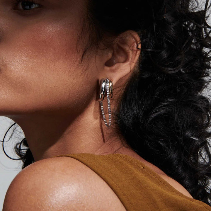J&D Modern Minimalist Chain Jewelry 18K Gold Plated Two Tone Stainless Steel Earring Tassel Earrings