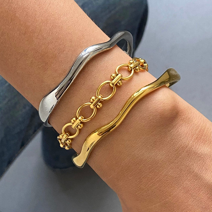 J&D Handmade 18K Real Gold Plated Stainless Steel Bracelet Fashion Chain & Link Stacking Party Bracelet