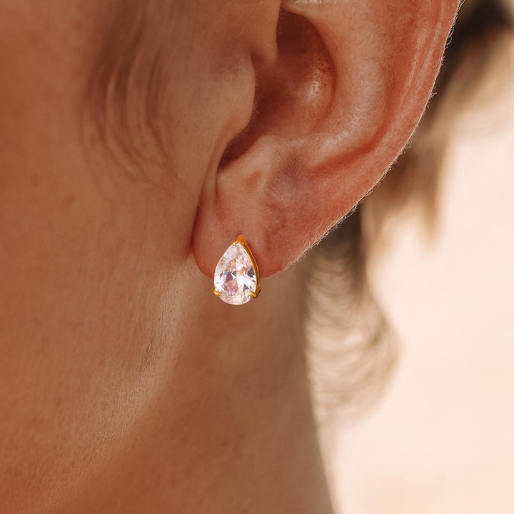 J&D Classic Stud Earring Jewelry for Women Stainless Steel Large Zircon Semi-precious Stone Solitaire Diamond Earring