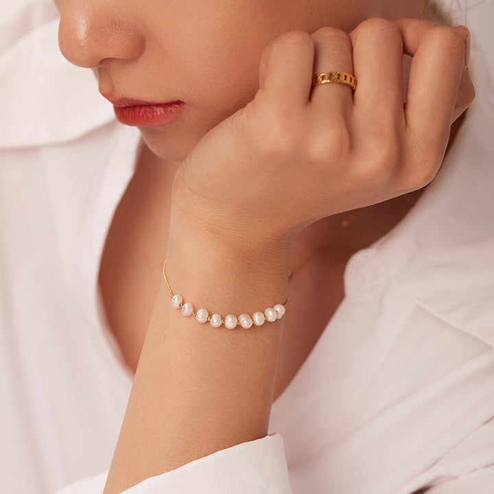 Manufacturer Natural Pearl Charm Bracelet Stainless Steel 18K Gold Tarnish Free Jewelry Beads Bracelet for Girl