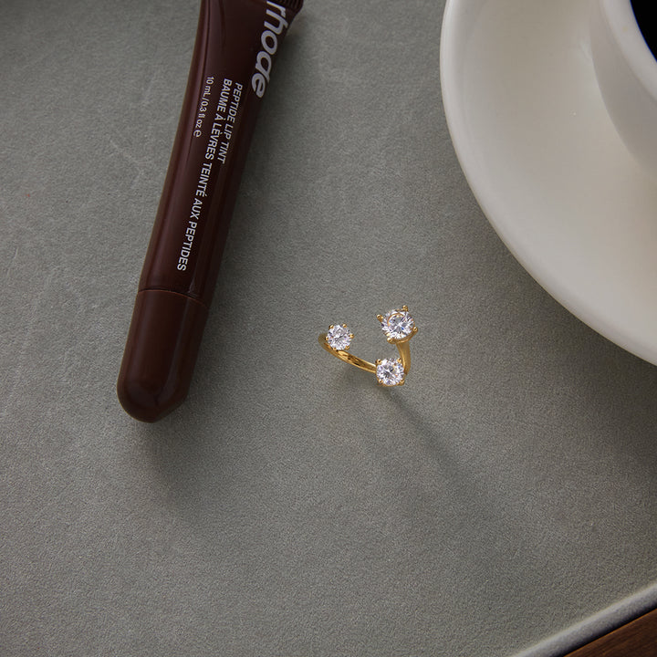 J&D Minimalist 18K Gold Plated Stainless Steel Ring Asymmetrical Branch-shaped Zircon Adjustable Opening Ring