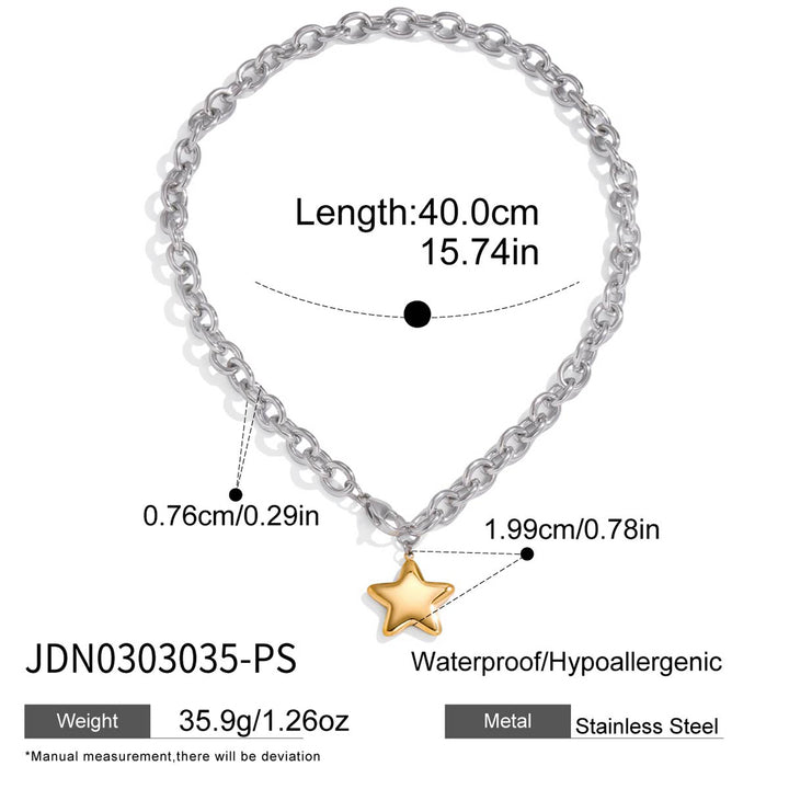 J&D Trendy Fashion Star Necklace 18k Gold Plated Stainless Steel Classic Polished Star Pendant Necklace