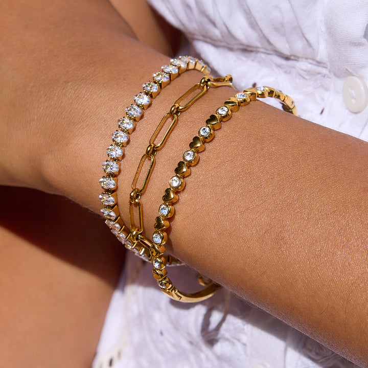JD Elegant Ladies 18K Gold Plated Paperclip Chain Bracelet Zircon Bracelet Adjustable Stackable for Classic and Trendy Looks
