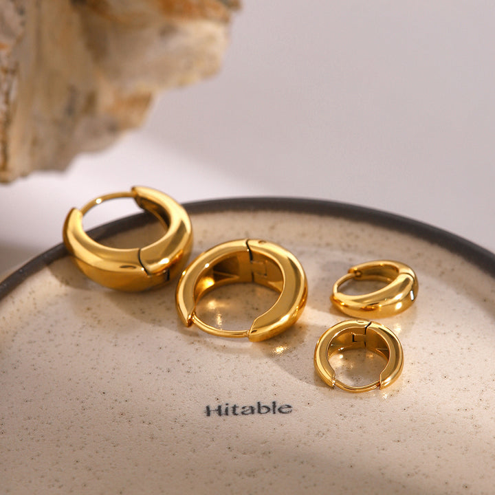 J&D Geometric Jewelry 18K Gold Plated Earrings Stainless Steel Waterproof High Polish Huggie Hoop Earring for Girls