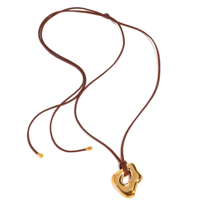 J&D 18k Stainless Steel Irregular Liquid Gloss Hollow Pendant Brown Velvet Necklace Unique Fashion 120cm