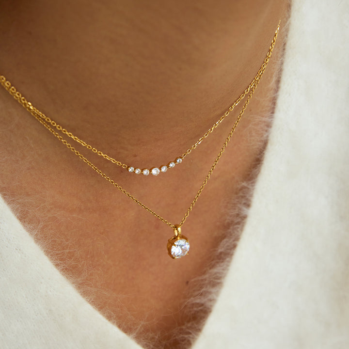J&D CZ Stone Layered Necklace Stainless Steel Gold Tone Dainty Minimalist Setting Polishing Trendy Gift Daily Wear Party Women