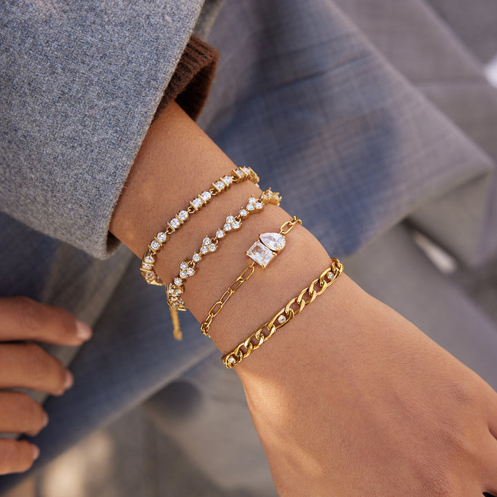 J&D Geometric Clear Zircon Luxury Tennis Bracelet Stacking Fashion Jewelry Daily Wearing