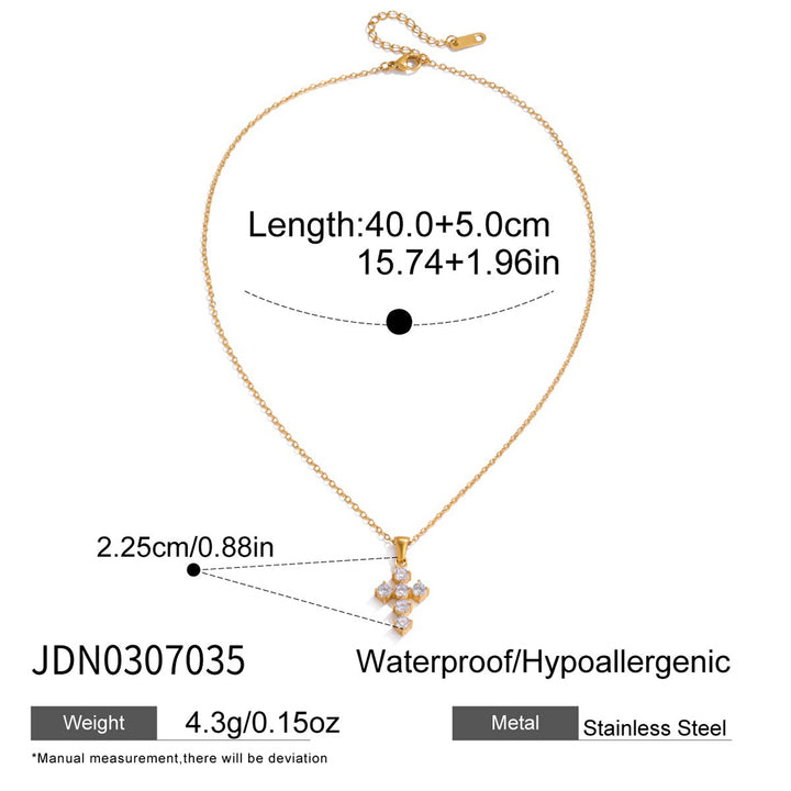 J&D Stainless Steel 18K PVD Gold Plating Waterproof Round Cubic Zircon CZ Cross Pendant Necklace
